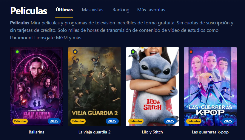 Captura de pantalla de la interfaz de usuario de Pelisflix mostrando una variedad de películas y series con un diseño retro